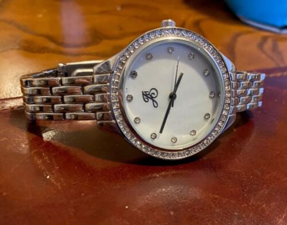 Women's 37mm Silver Tone JS Watch with Crystal Accents, MOP Face